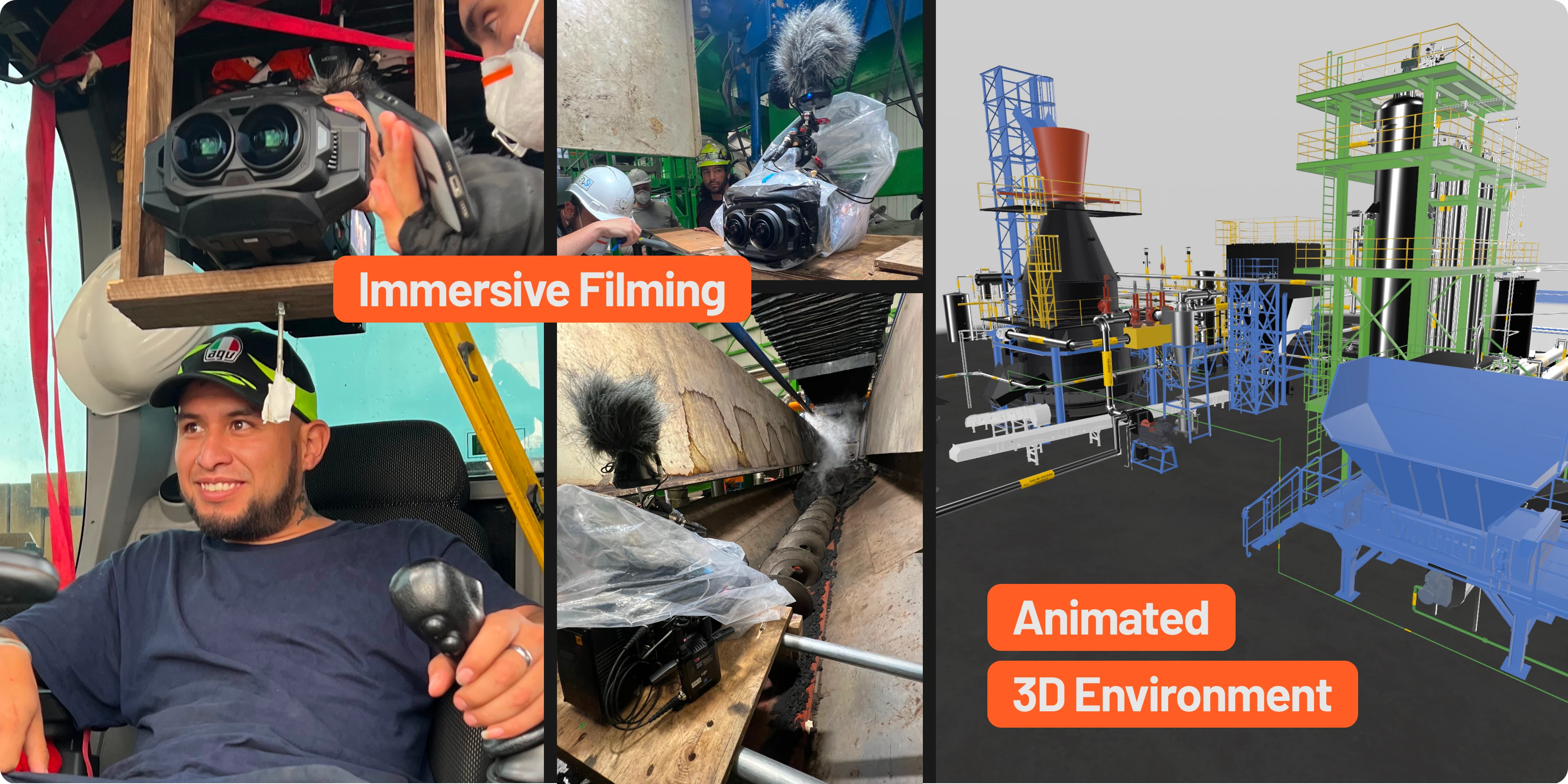 Immersive filming on location at the G2E facility and animated 3D environment